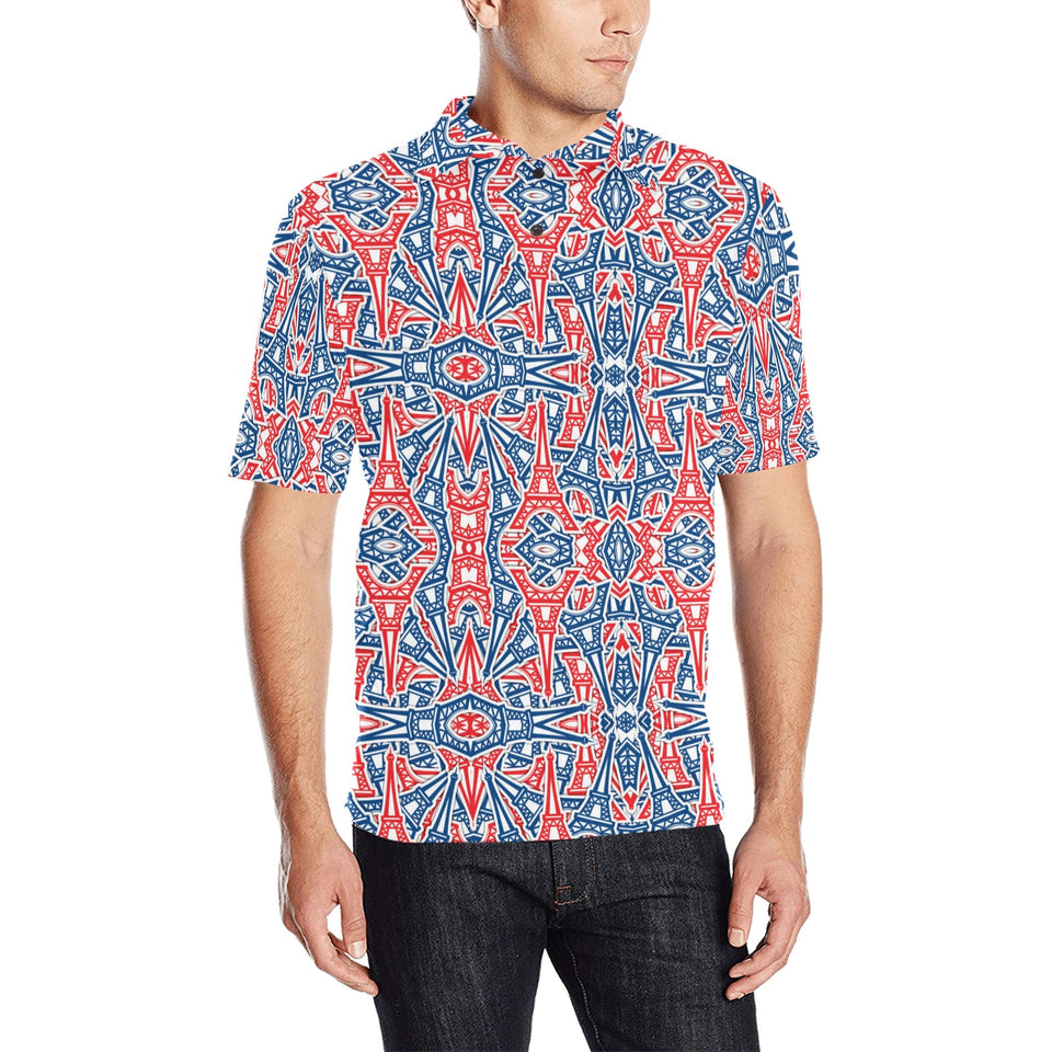 Blue Red Eiffel Tower Pattern Print Design 02 Men's All Over Print Polo Shirt