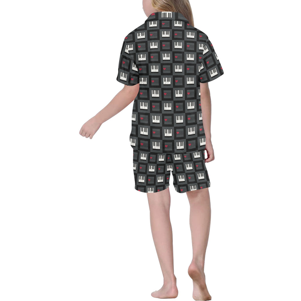 Piano Pattern Print Design 05 Kids' Boys' Girls' V-Neck Short Pajama Set