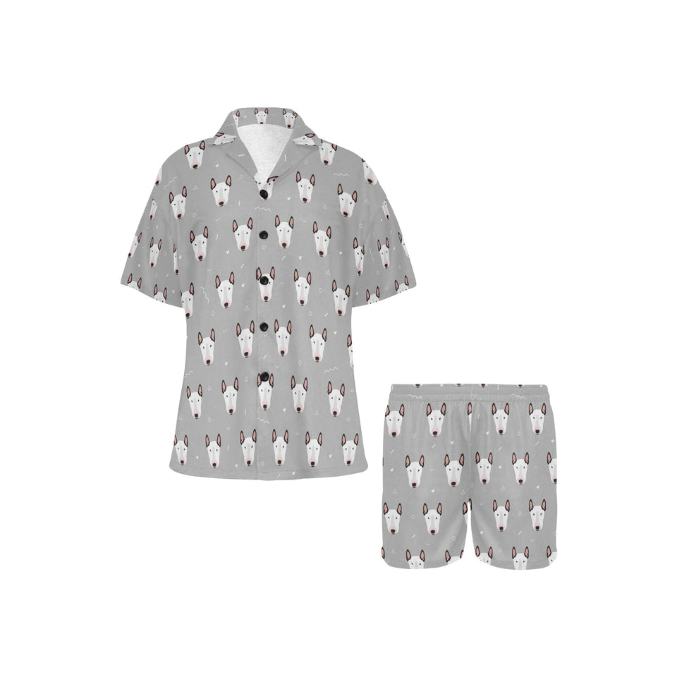 Bull Terrier Pattern Print Design 05 Women's V-Neck Short Pajama Set