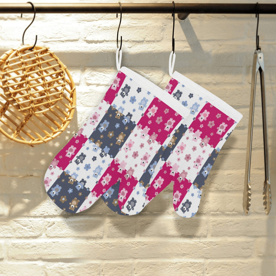 Teddy Bear Pattern Print Design 03 Heat Resistant Oven Mitts