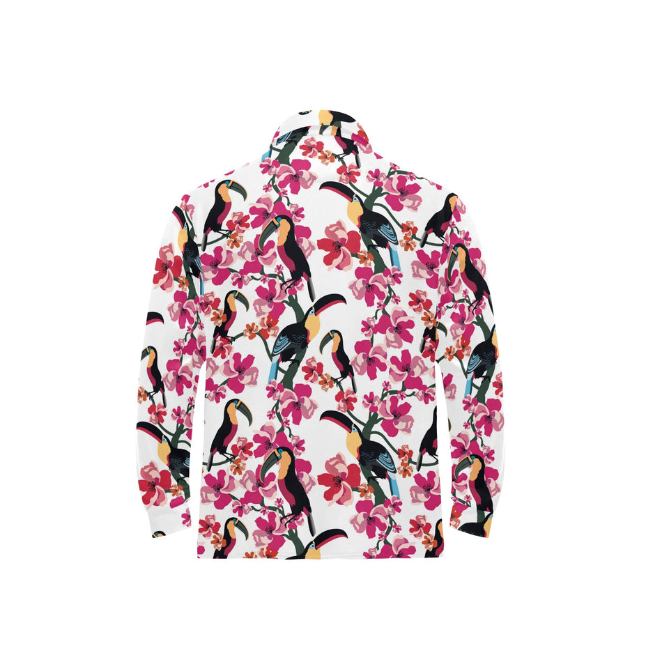 Toucan flower design pattern Men's Long Sleeve Polo Shirt