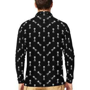 Engine Piston Black Theme Pattern Print Design 03 Men's Long Sleeve Polo Shirt