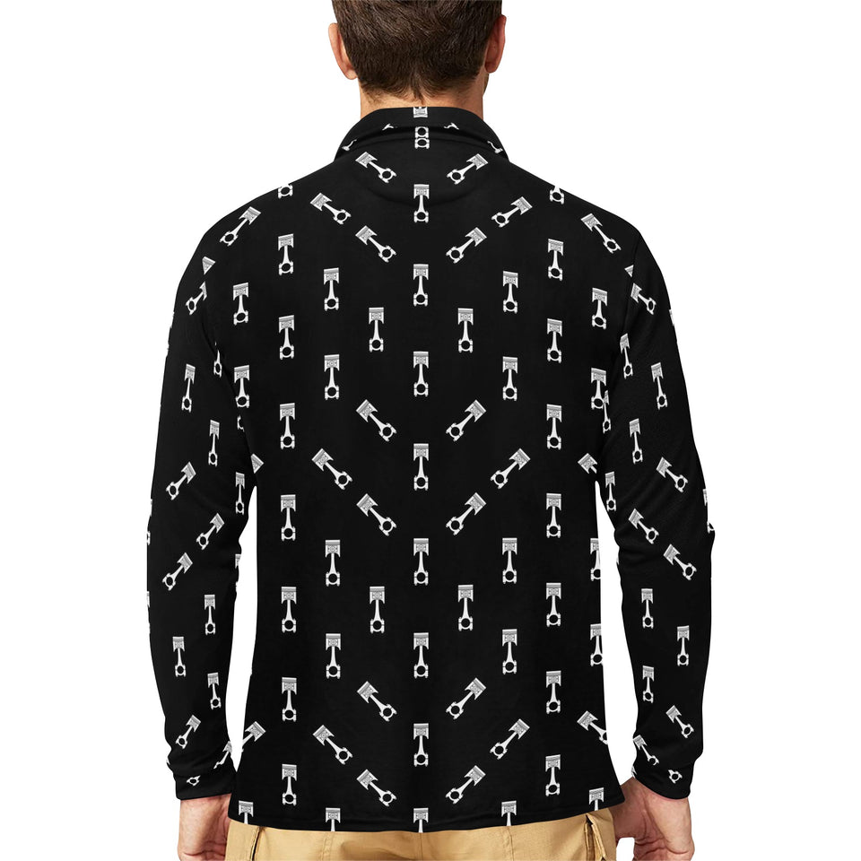 Engine Piston Black Theme Pattern Print Design 03 Men's Long Sleeve Polo Shirt