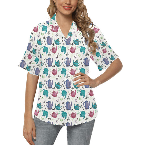 Tea pots Pattern Print Design 05 Women's All Over Print Hawaiian Shirt