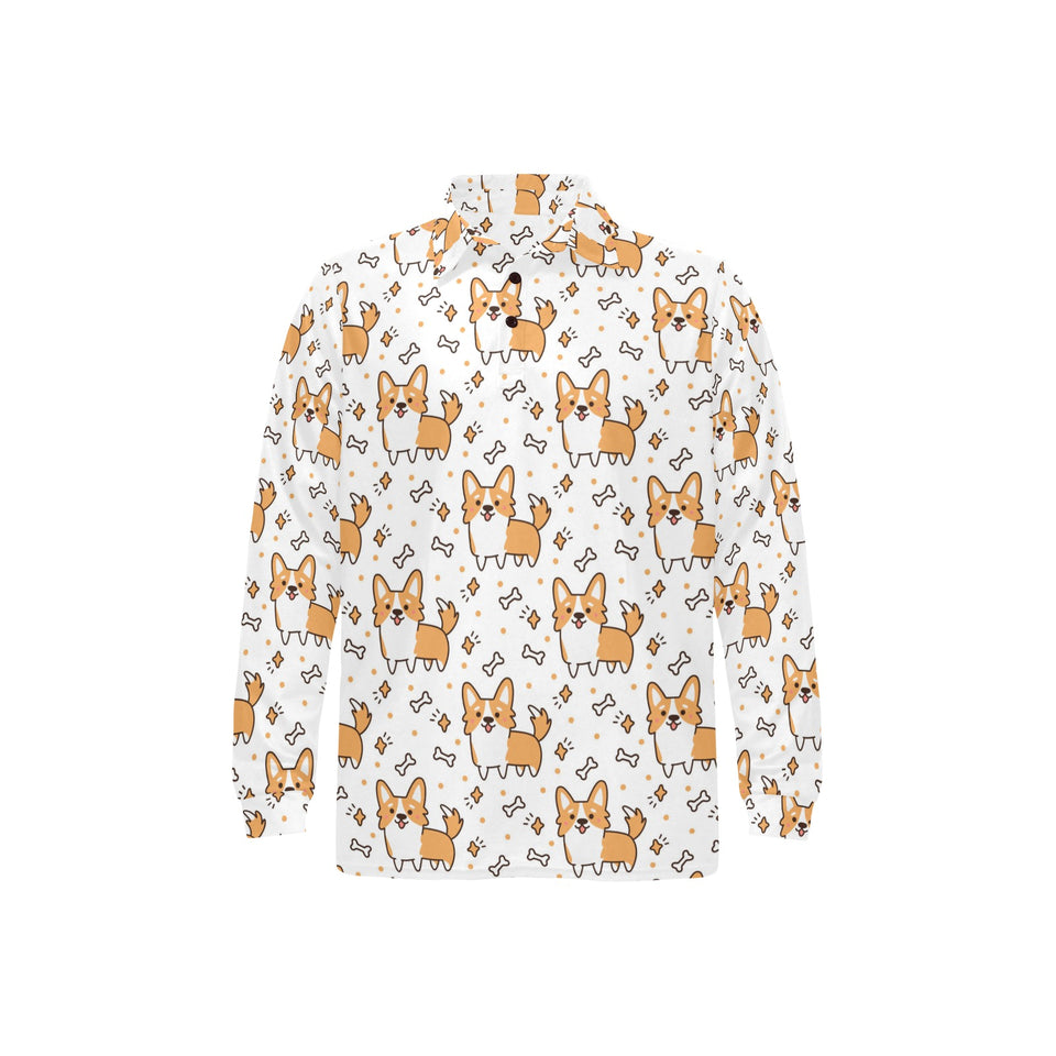 Cute corgi heart star bone pattern Men's Long Sleeve Polo Shirt