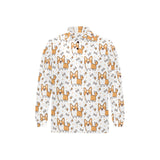 Cute corgi heart star bone pattern Men's Long Sleeve Polo Shirt