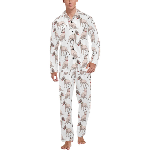 Bull Terrier Pattern Print Design 04 Men's Long Pajama Set