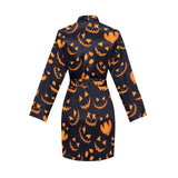 Halloween pattern Pumpkin background Women's Long Sleeve Belted Night Robe