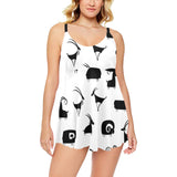 Goat ram pattern Chest Sexy Pleated Two Piece Swim Dress