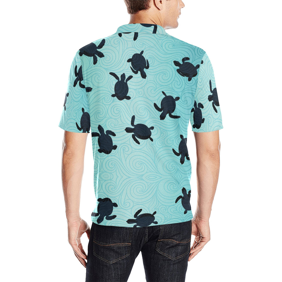 Sea turtle with blue ocean backgroud Men's All Over Print Polo Shirt