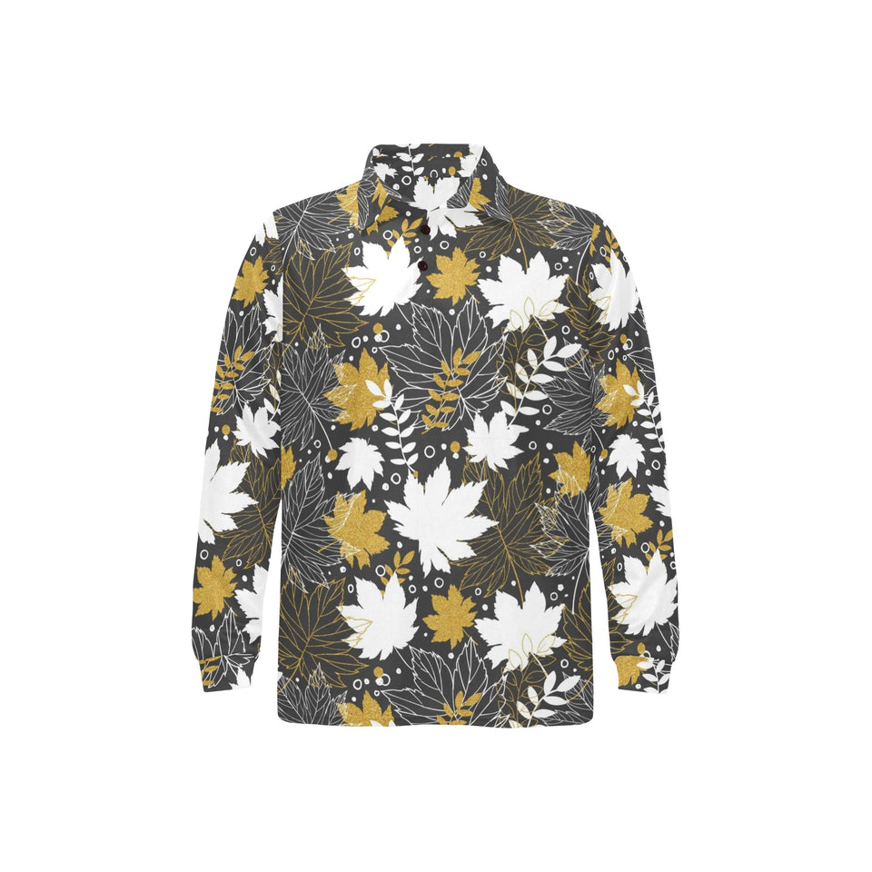 Beautiful gold autumn maple leaf pattern Men's Long Sleeve Polo Shirt