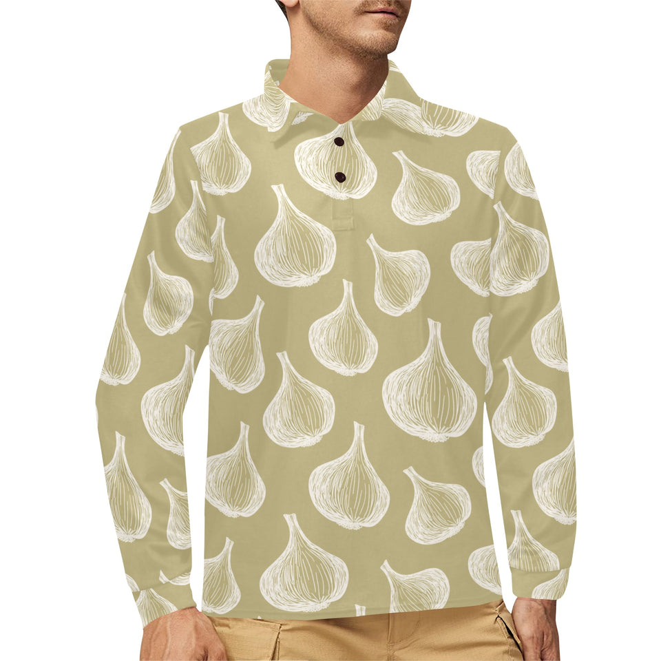Garlic design pattern Men's Long Sleeve Polo Shirt