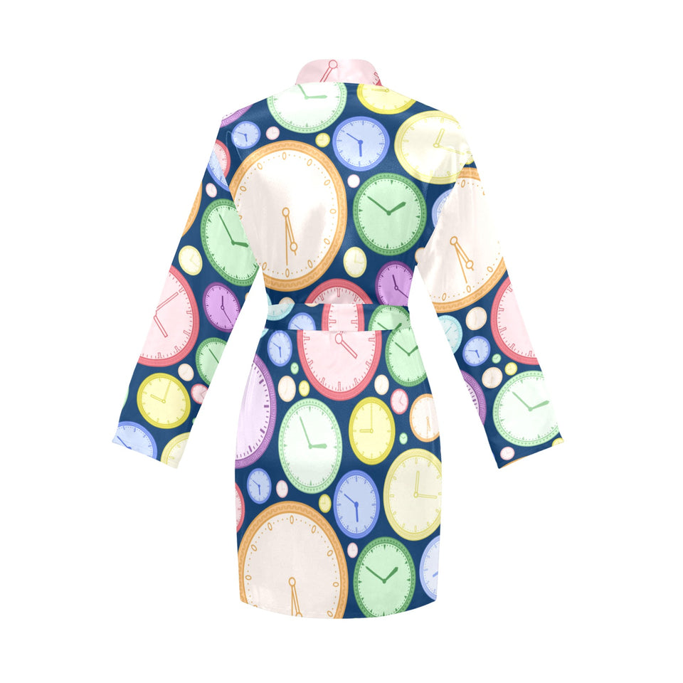 Colorful clock background Women's Long Sleeve Belted Night Robe