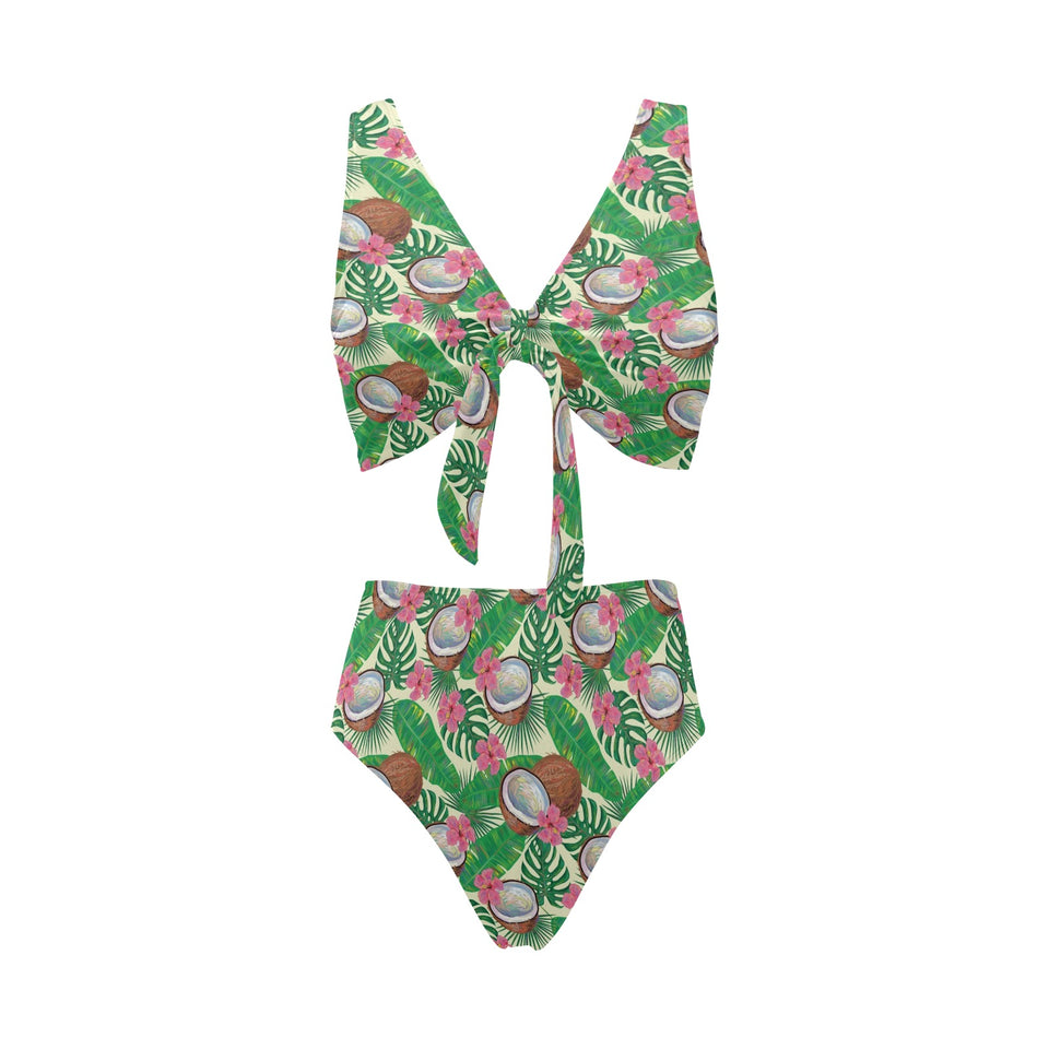 Coconut Pattern Print Design 01 Chest Bowknot High Waisted Bikini Swimsuit