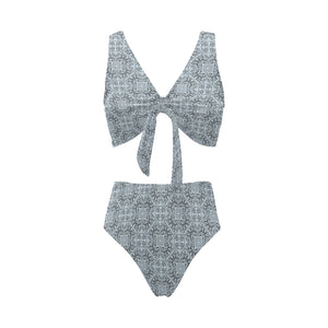 Traditional indian element pattern Chest Bowknot High Waisted Bikini Swimsuit
