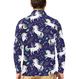 Hand drawn cute unicorn star planet Men's Long Sleeve Polo Shirt