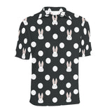 Cute white rabbit polka dots black background Men's All Over Print Polo Shirt