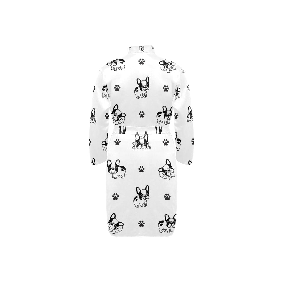 Cute french bulldog paw pattern Men's Long Sleeve Belted Night Robe