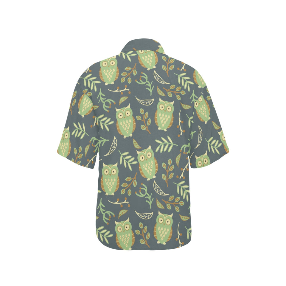 Cute owls leaves pattern Women's All Over Print Hawaiian Shirt
