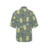 Cute owls leaves pattern Women's All Over Print Hawaiian Shirt