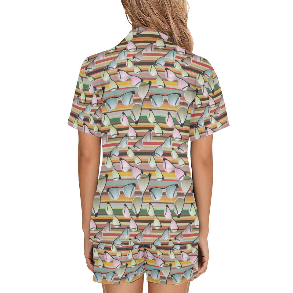 Sun Glasses Pattern Print Design 02 Women's V-Neck Short Pajama Set