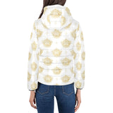 Gold Ornamental lotue waterlily symbol pattern Women's Padded Hooded Jacket
