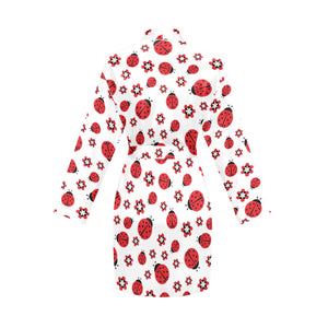 Ladybug Pattern Print Design 04 Women's Long Sleeve Belted Night Robe