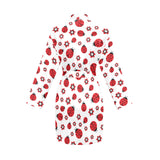 Ladybug Pattern Print Design 04 Women's Long Sleeve Belted Night Robe