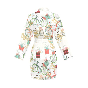 Bicycle Pattern Print Design 05 Women's Long Sleeve Belted Night Robe