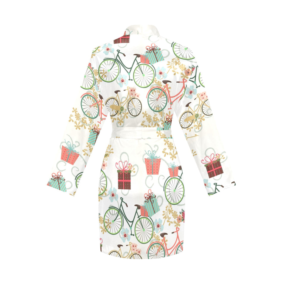 Bicycle Pattern Print Design 05 Women's Long Sleeve Belted Night Robe