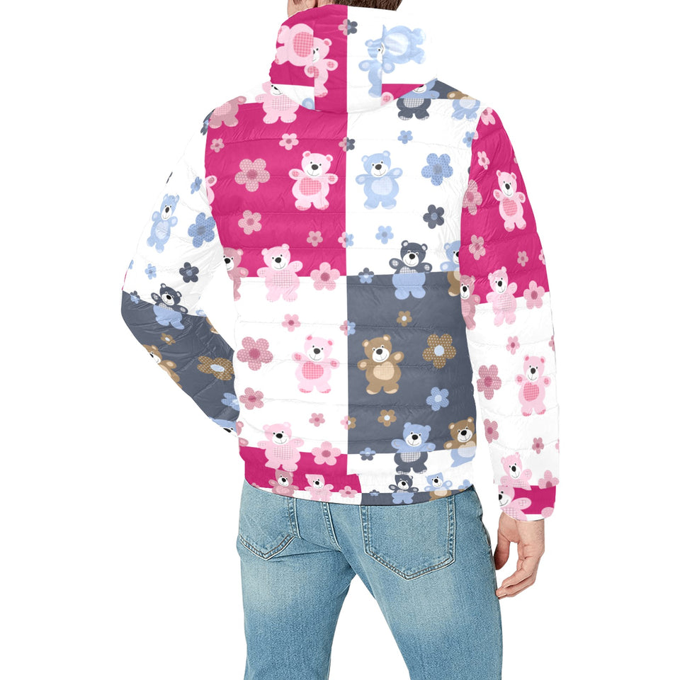 Teddy Bear Pattern Print Design 03 Men's Padded Hooded Jacket