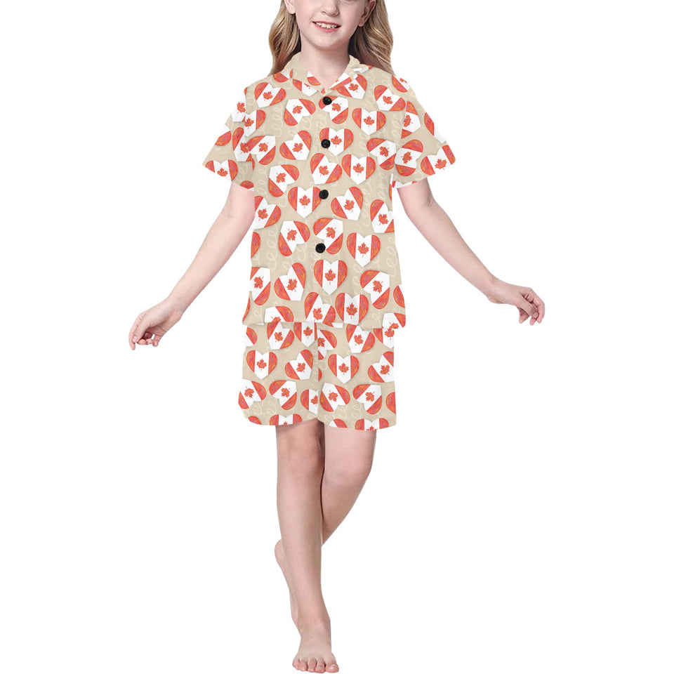 Canada Pattern Print Design 01 Kids' Boys' Girls' V-Neck Short Pajama Set