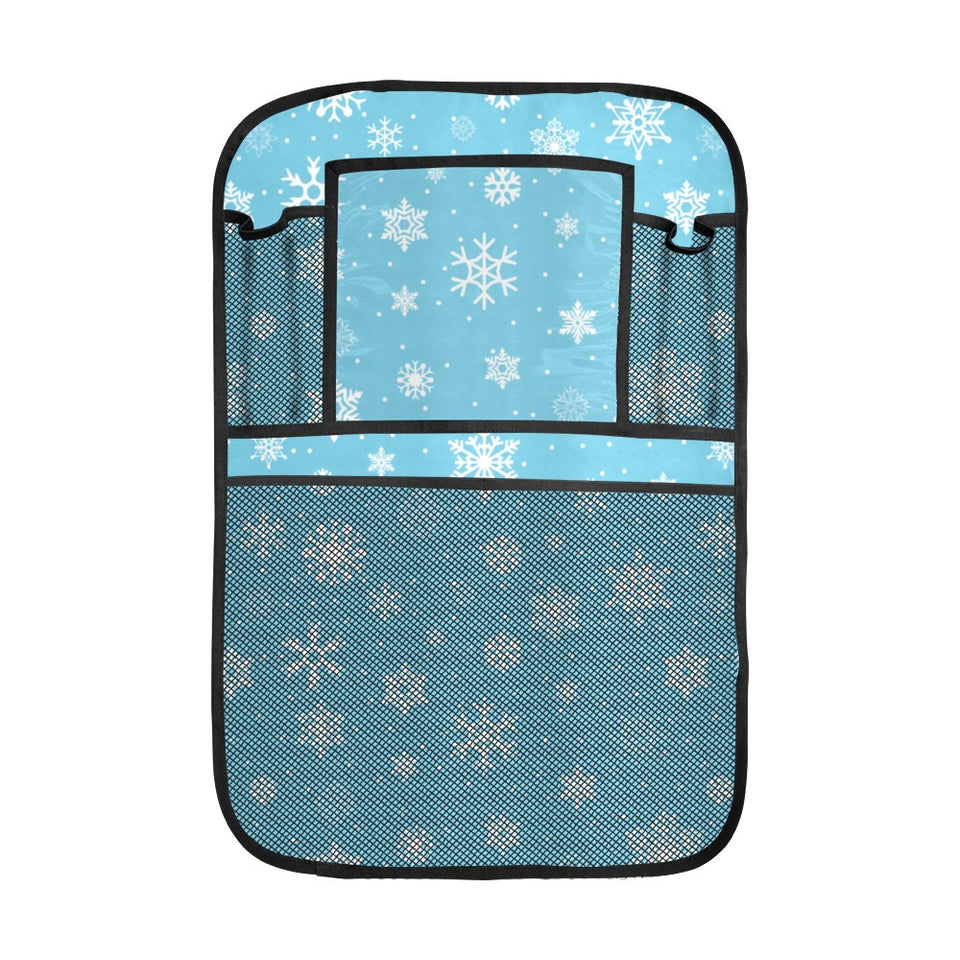 Snowflake pattern blue background Car Seat Back Organizer