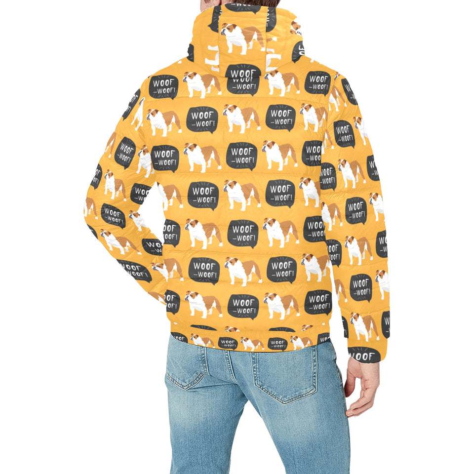 English Bulldog Pattern Print Design 04 Men's Padded Hooded Jacket
