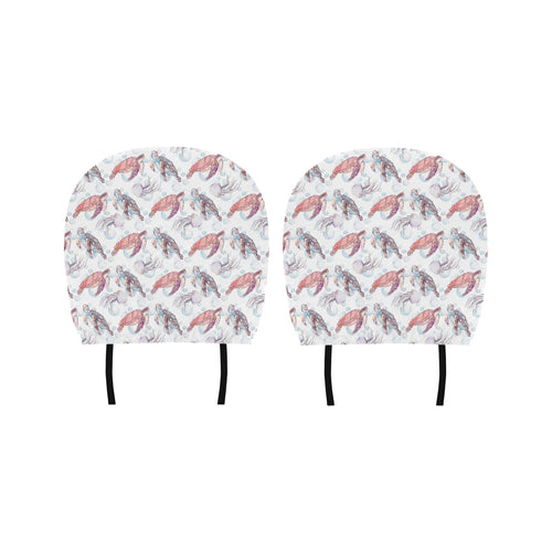 Watercolor sea turtle jellyfish pattern Car Headrest Cover