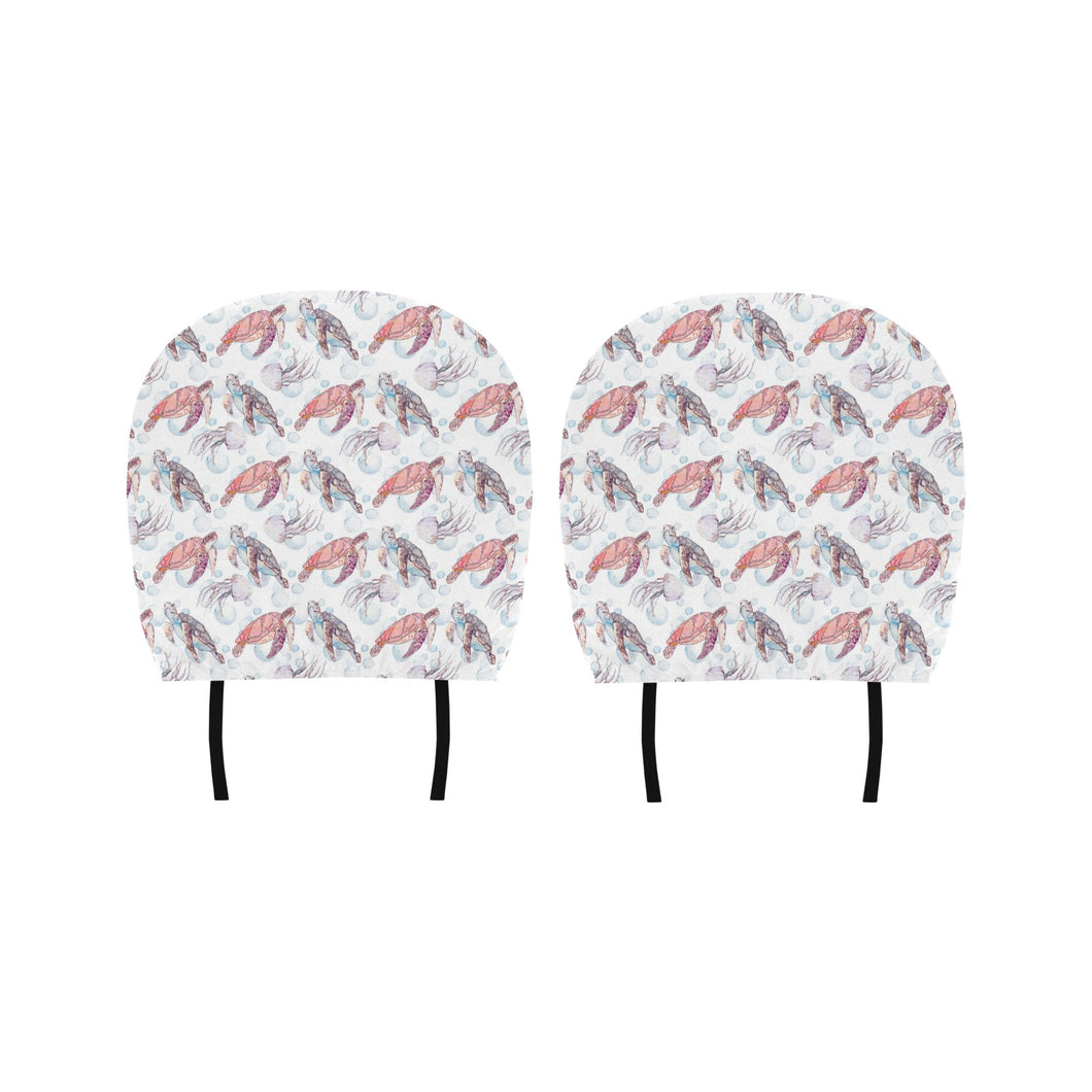 Watercolor sea turtle jellyfish pattern Car Headrest Cover