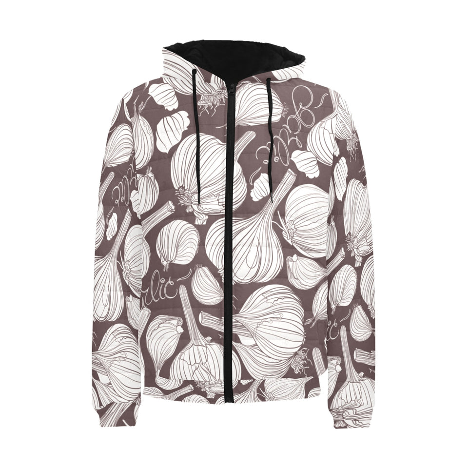Garlic bulb dark background Men's Padded Hooded Jacket