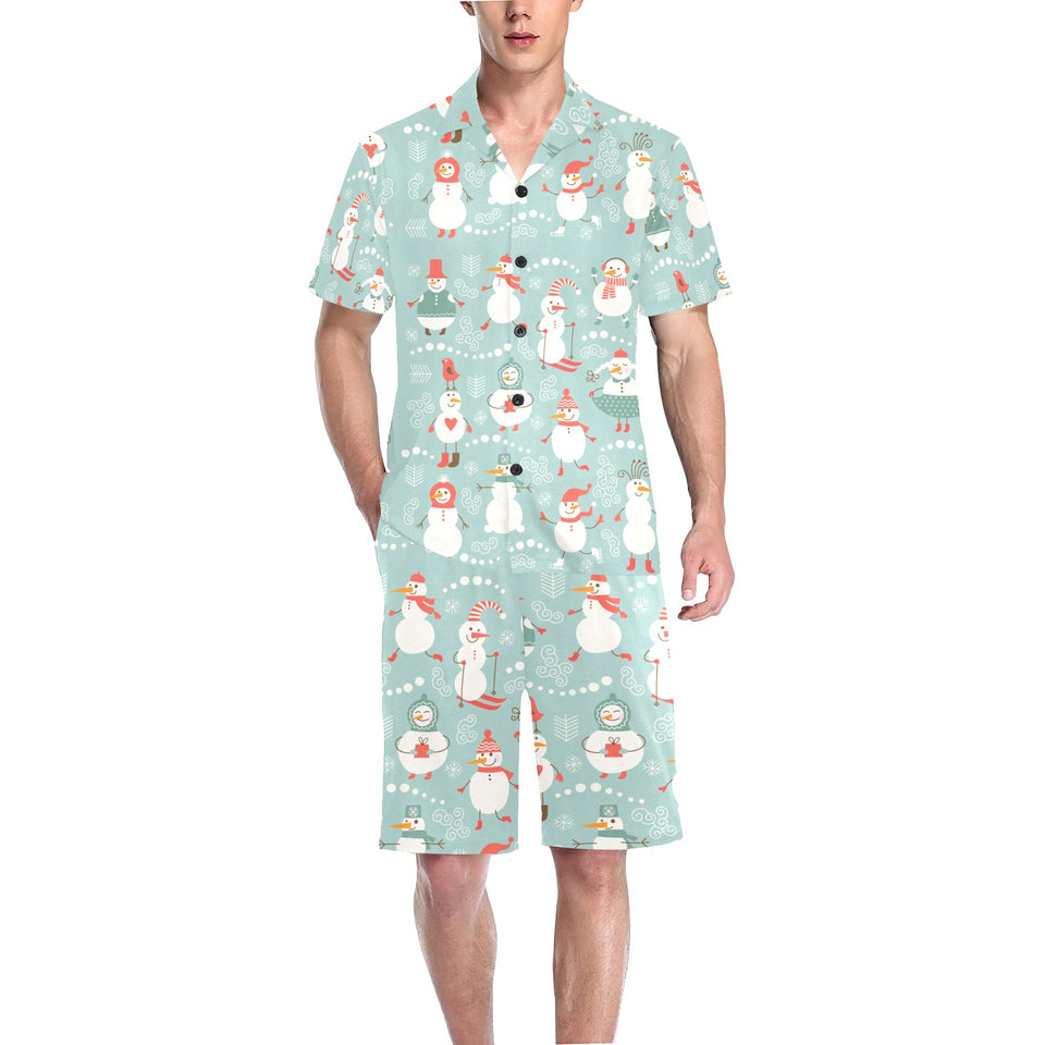 Cute snowman pattern Men's V-Neck Short Pajama Set