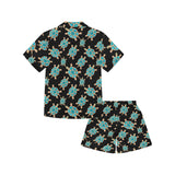 Sea turtle blue stone pattern Kids' Boys' Girls' V-Neck Short Pajama Set