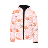 Cute fox pattern pink background Kids' Boys' Girls' Padded Hooded Jacket