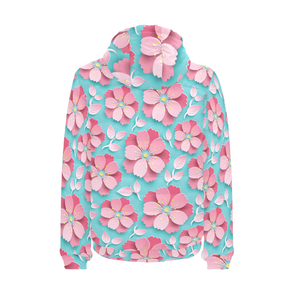 3D sakura cherry blossom pattern Men's Padded Hooded Jacket