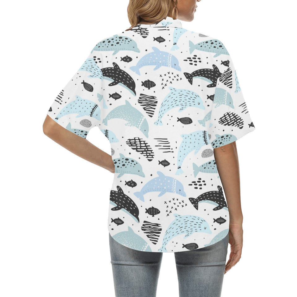 Cute dolphins Childish Style pattern Women's All Over Print Hawaiian Shirt