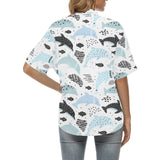 Cute dolphins Childish Style pattern Women's All Over Print Hawaiian Shirt