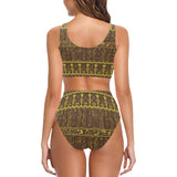 Egypt Hieroglyphics Pattern Print Design 03 Chest Bowknot High Waisted Bikini Swimsuit