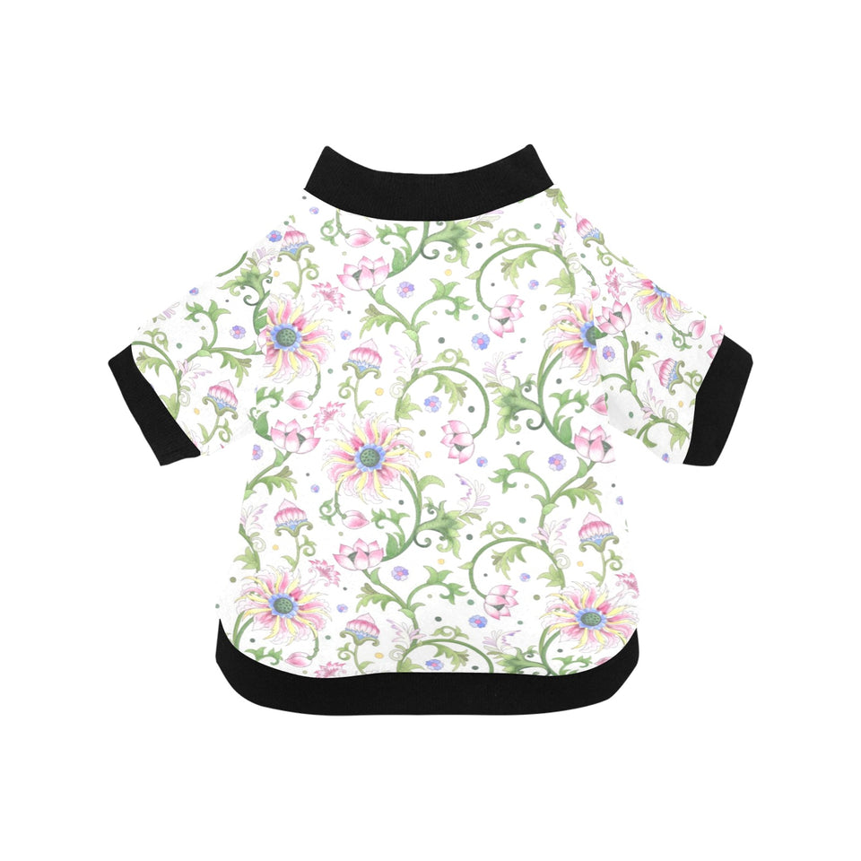 Beautiful pink lotus waterlily leaves pattern All Over Print Pet Dog Round Neck Fuzzy Shirt
