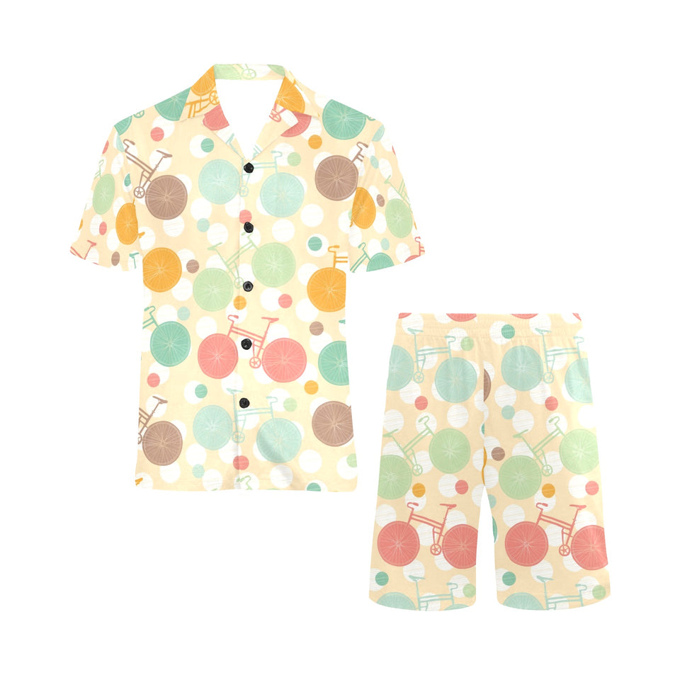 Bicycle Pattern Print Design 01 Men's V-Neck Short Pajama Set