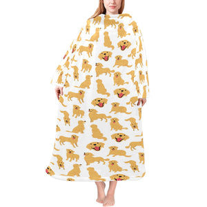 Golden Retriever Pattern Print Design 05 Blanket Robe with Sleeves