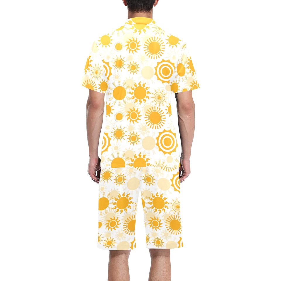 Sun design pattern Men's V-Neck Short Pajama Set
