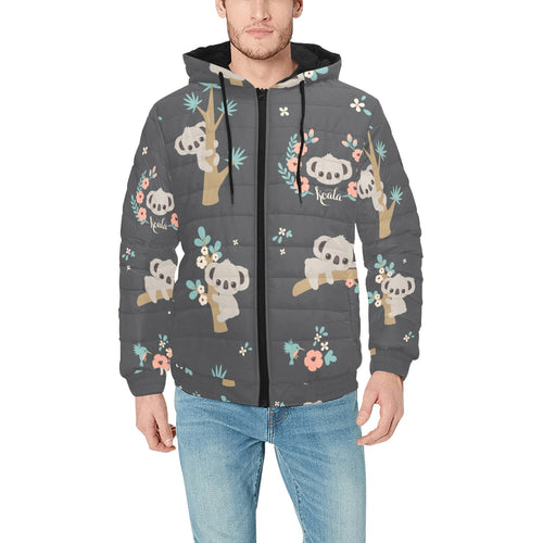 Cute koala pattern Men's Padded Hooded Jacket