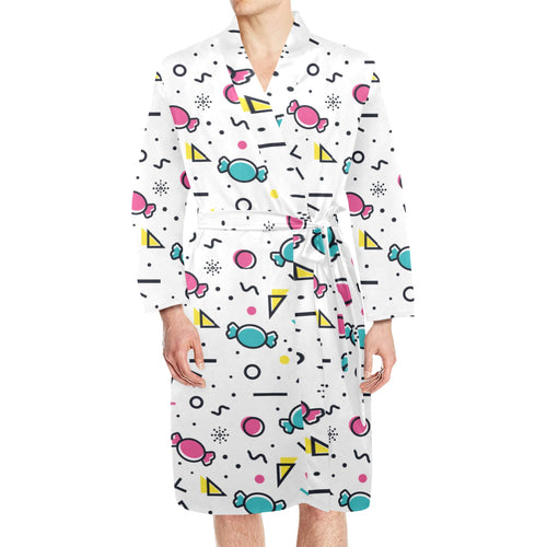 Candy design pattern Men's Long Sleeve Belted Night Robe